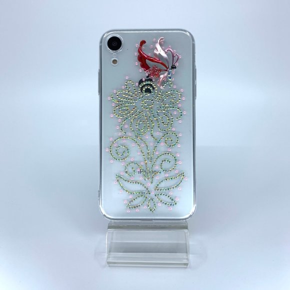 iPhone XR case. PC material. Handmade. Aurora borealis, pearl pink rhinestones. - Picture 1 of 1